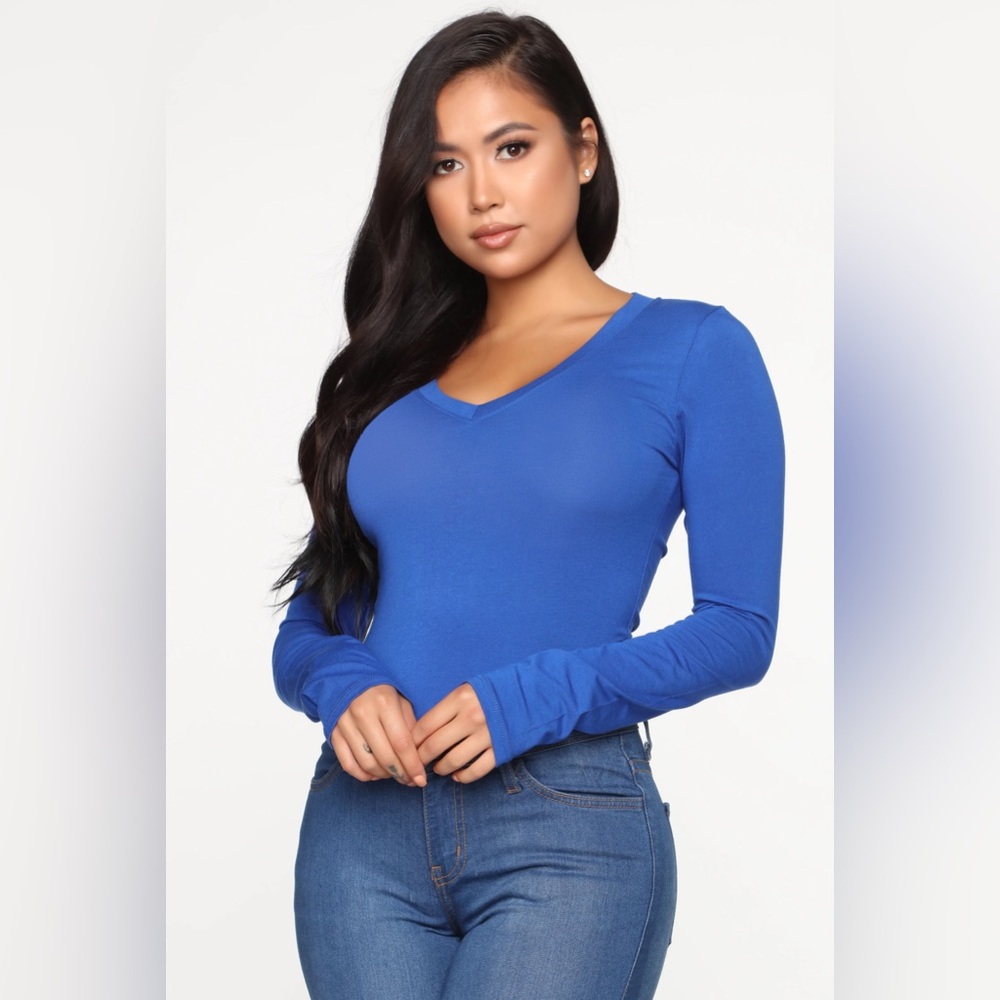 Shein long sleeve blue v neck shirt size large nwot